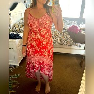 Angie Pink Cream Asymmetrical Sundress Sleeveless Spaghetti Strap